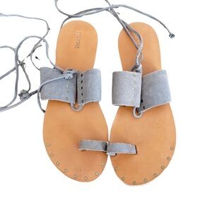 SOLUDOS Milos Sandals Leather Suede Ankle Tie-Up Tan Mushroom Size 9 Flat